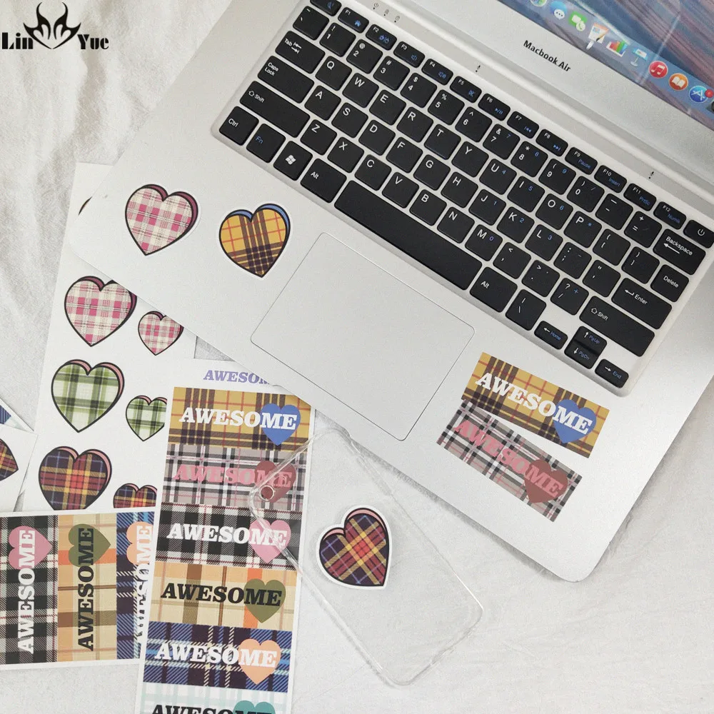 

LinYue Retro Shapes Cartoon Sticker Creative Grids Lines Hearts DIY Waterproof Hand Account Diary Planner Stationery Stickers