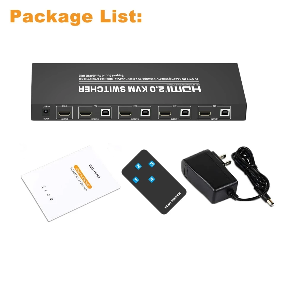 

2020 Best 4K@60Hz 4 Port HDMI KVM Switch 4K USB HDMI KVM Switcher 2 Port KVM Switch USB RGB 4:4:4 HDMI USB Switch for PC laptop