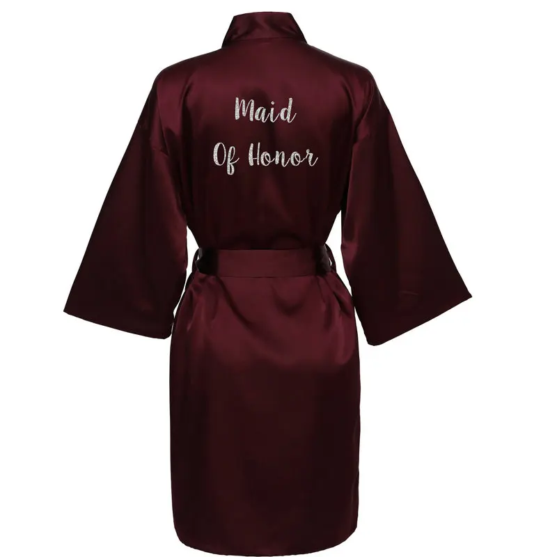 YUXINBRIDAL, красное вино, новинка, халат для невесты, подружки невесты, халат для мамы, сестры невесты, свадебный подарок, кимоно, атласные халаты 001 - Цвет: wine r maid of honor