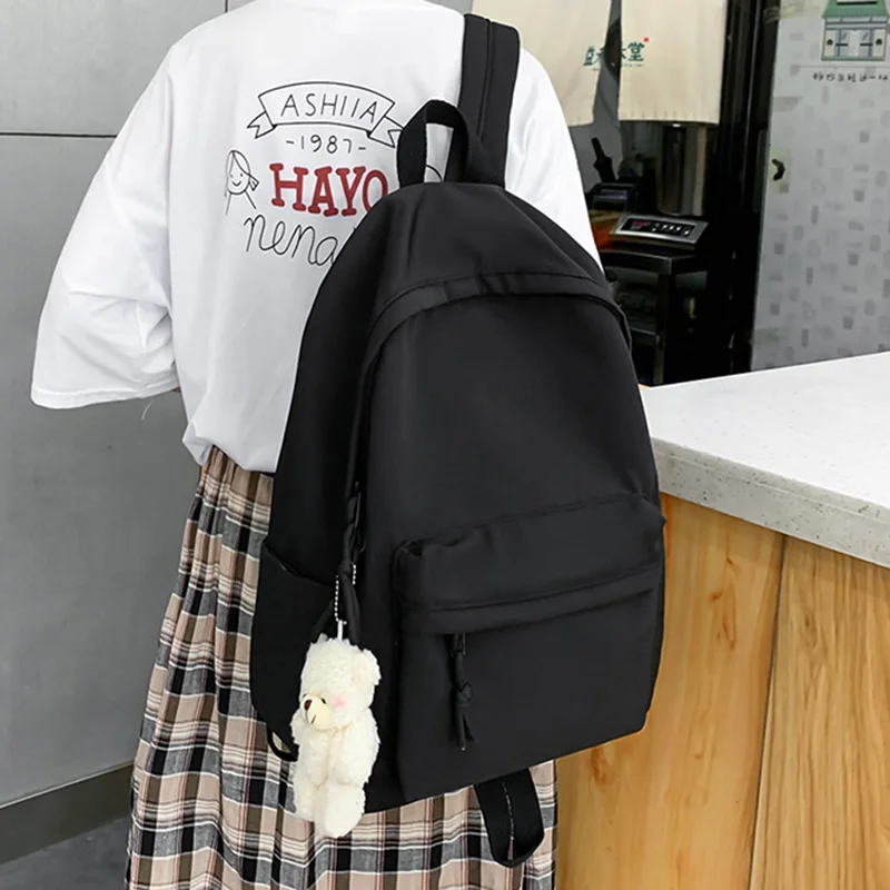 

Simple Female Backpack Women Canval School Bag For Teenage Girl Casual Shoulder Bag Solid Color Rucksack Quality Travel