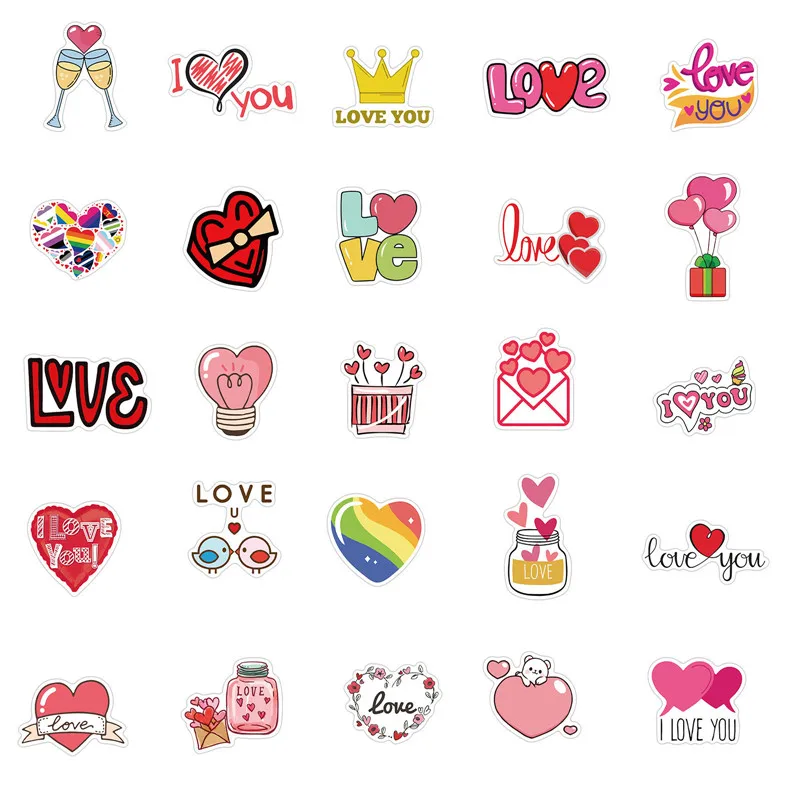 

50PCS Valentine's Day I Love You Stickers Laptop DIY Fridge Guitar Motorcycle Luggage Skateboard Sticker Decal Kid Toys