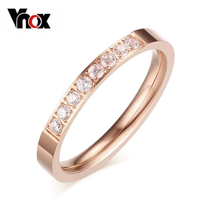 Vnox 3 мм камень cz Кольца для Для женщин розовое золото-Цвет милые леди Обручальные кольца Нержавеющая сталь