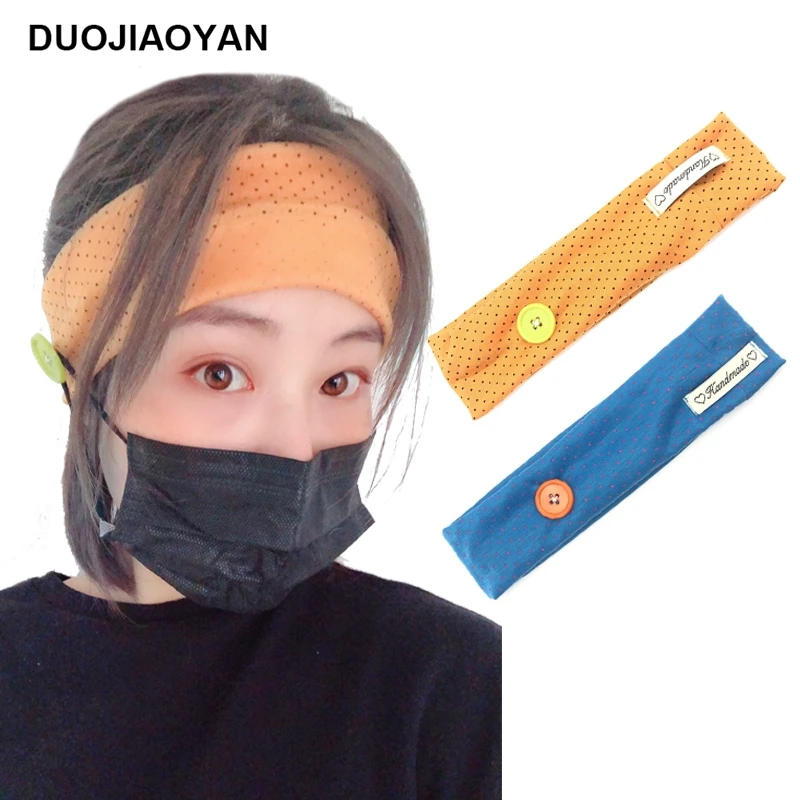 

DUOJIAOYAN New Print headband with button Girls women Prevent tightness Hair accessories Female sports Polka dot Hairband
