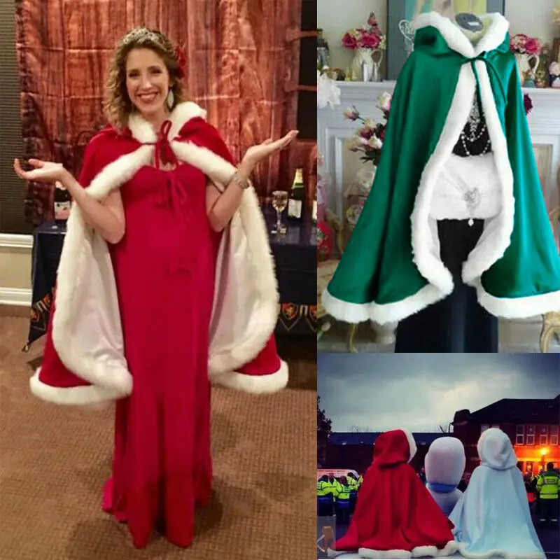 

UK Christmas Cosplay Mantle Red Velvet Santa Claus Luxury Cape Cloak Fluffy Cape