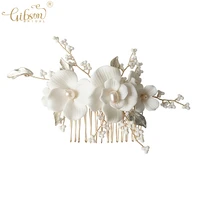 lovely jewelry hair accessories white clay floral headpiece ceramic flower bridal hair comb bobby pins for wedding