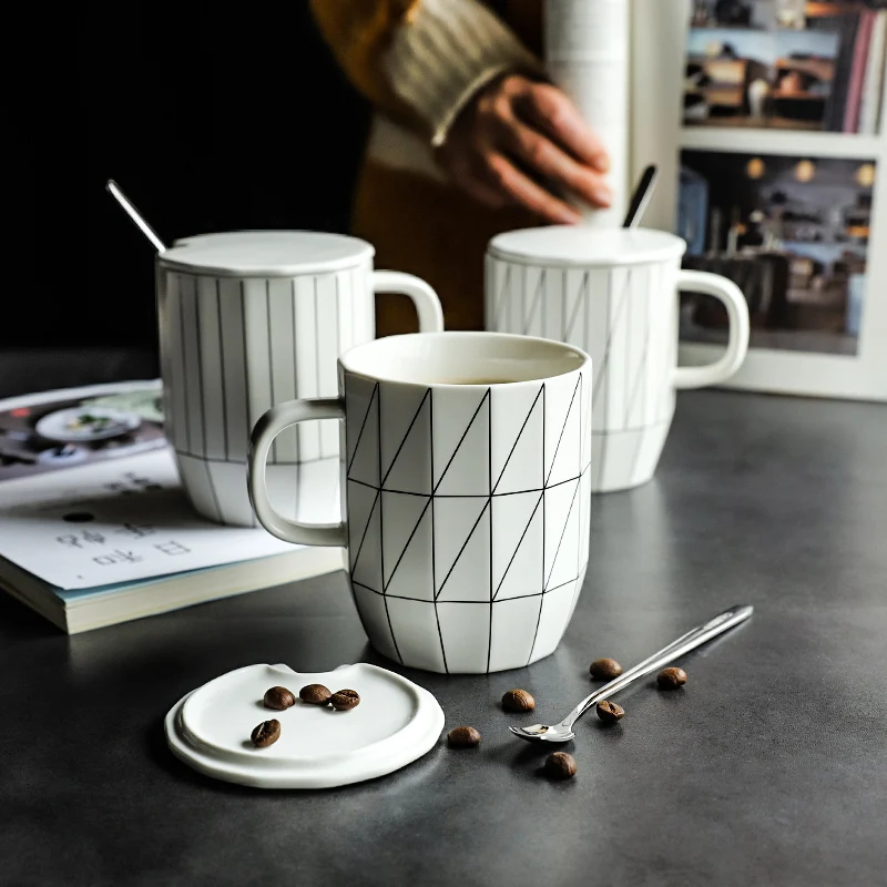 Большая офисная Геометрическая керамическая кофейная кружка белая детская