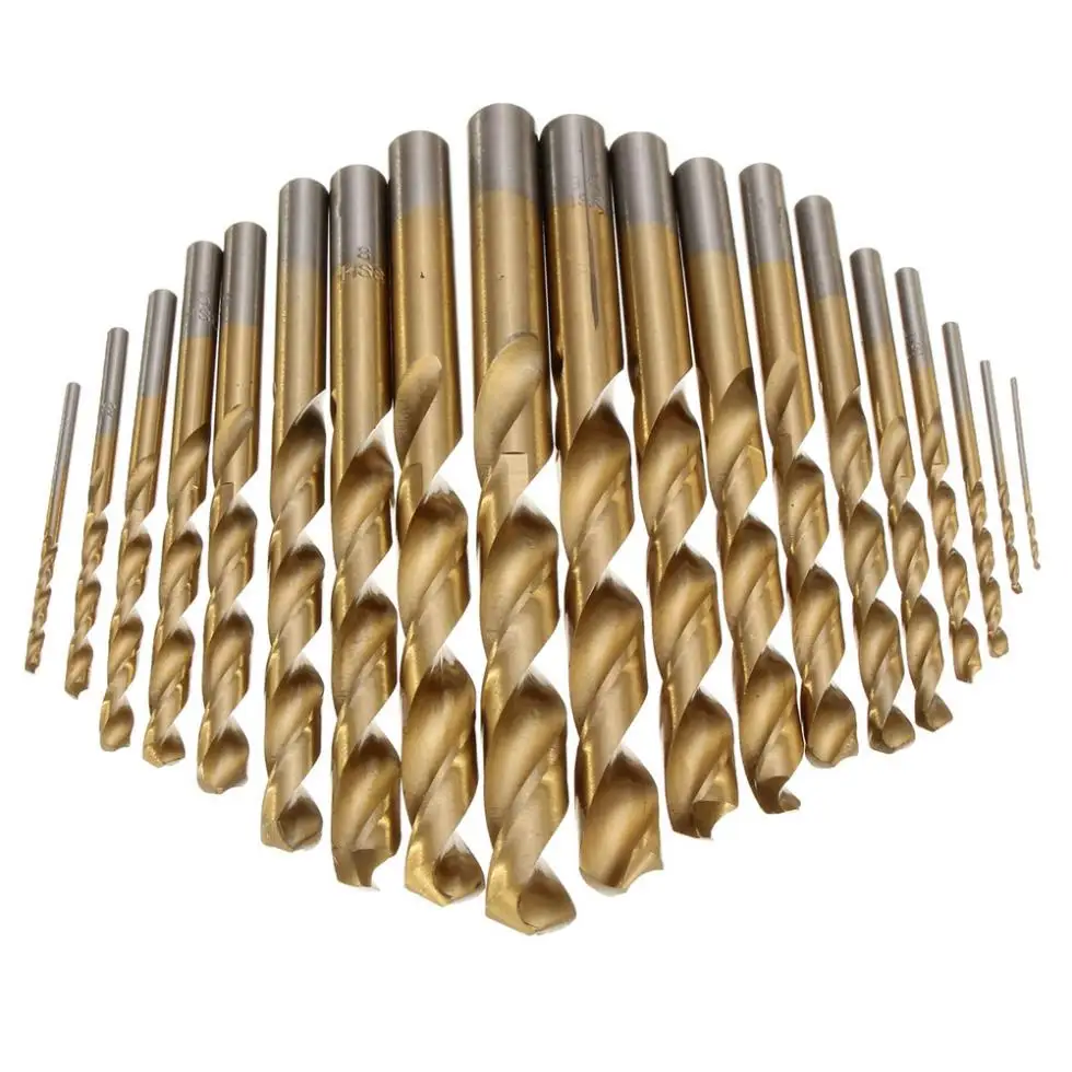 

19pcs Manual Twist Drill Bits Titanium Coated HSS High Speed Steel Drill Bit Set Tool 1mm - 10mm