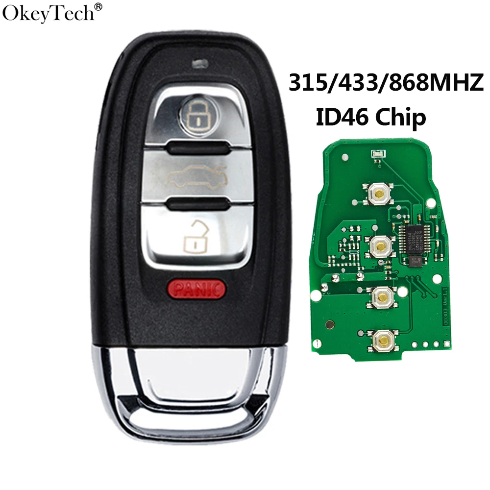 Okeytech-llave inteligente de entrada sin llave para Audi RS6, RS7, A3, A4, A5, A6, B5, B6, B8, C6, C7, 8P, Q5, 4 botones de 315/433/868MHZ con hoja de inserción