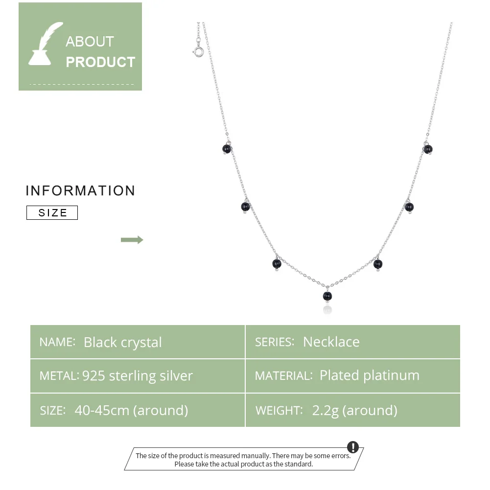 Женское ожерелье из серебра 925 пробы длинная цепочка с черным кристаллом