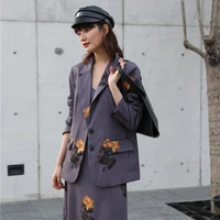 fashion flower print blazers casual vintage spring autumn 2021 loose notched collar long sleeve suit jacket female short outwear