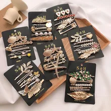 Pinzas de Metal para el pelo para niña y mujer, horquillas de Rhainestone con perlas, flequillo, pasadores, diadema, accesorios para el cabello, 5/6/7/8 Uds. (4)