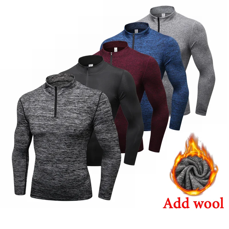 

Winter Long Sleeve Zipper Sport Shirt Men , Fitness Tights Quickly Dry Men's Running T shirt Sportswear T-shirts Mens Rashgard