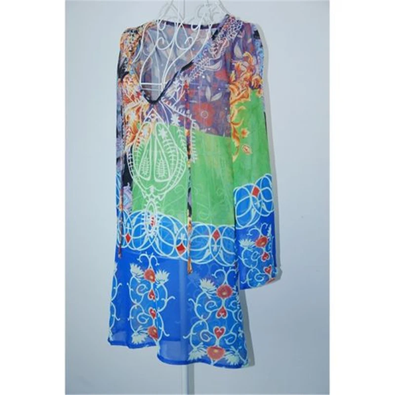 

2020 Summer Style Women Sexy Swimsuit Cover Up Long Sleeve Bikini Cover Ups Chiffon Flower Beach Mini Dress