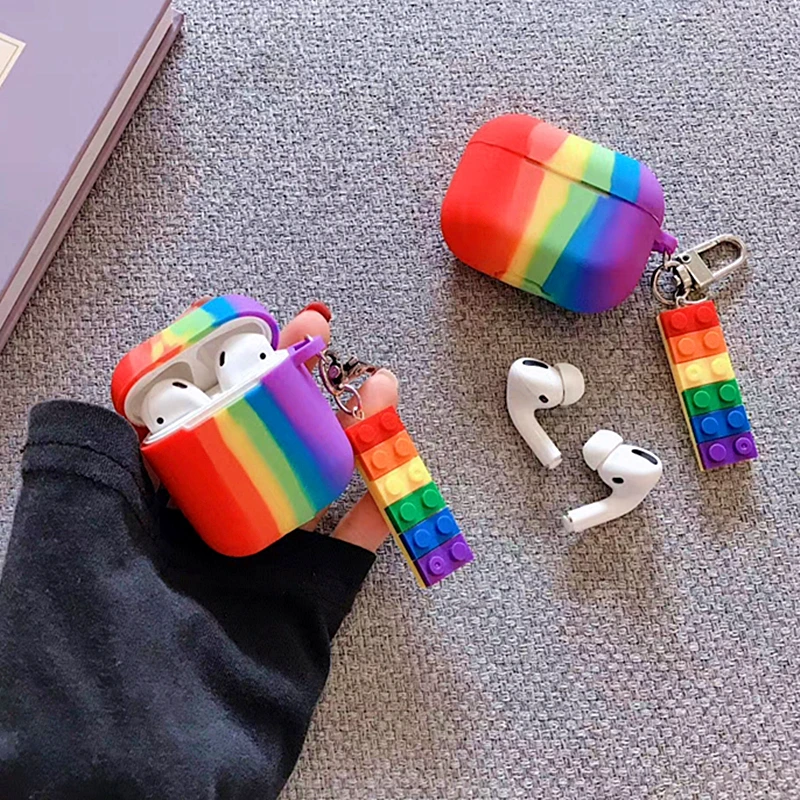 Радужные цвета силиконовый чехол для наушников Airpods Pro милый защитный Apple airpods 1 2