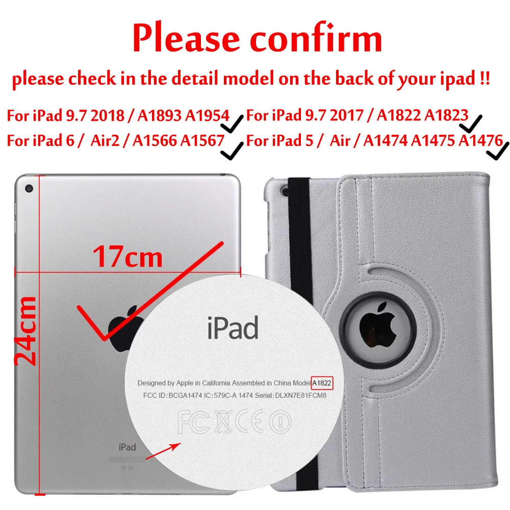 Чехол для iPad 9,7 360 вращения смарт-Авто Режим сна/Пробуждение обложка чехол для iPad 5/6/iPad Air/Air 2 чехол s - Цвет: Rotation Silvery