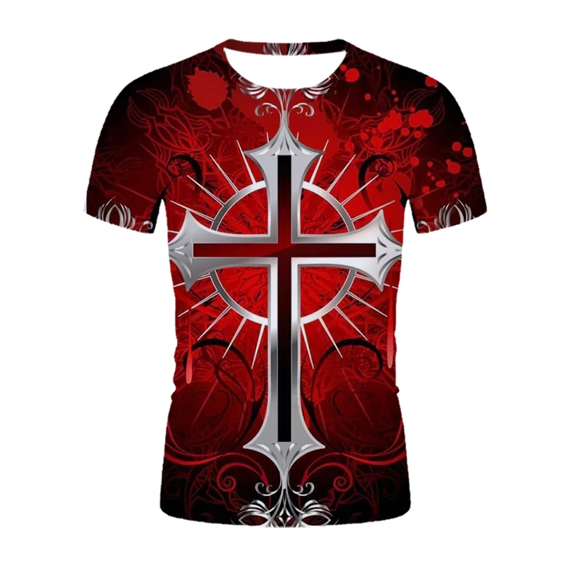 

2021 latest men and women with the same cross 3d printing Harajuku couple fashion street all-match t-shirt short sleeves