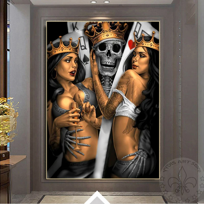 

Abstract Skull King & Queen Poker Posters And Prints Sexy Girl Canvas Painting Wall Picture For Living Room Home Decor Mural