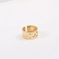 2022 ins hollow out stars open rings for women girls 18k gold stainless steel bold ring waterproof jewelry wholesale