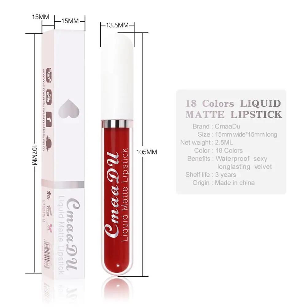 

1Pcs CMAADU Liquid Lipstick Matte Lip Gloss Cosmetic Lightweight Lip Glaze Long Lasting Lip Tint Waterproof Lips Makeup Tool