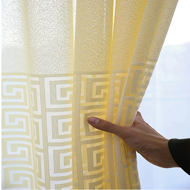 

Retro Chinese Jacquard Classical Tulle Curtains for Living Room Modern Hollow Square Geometric Sheer Voile for Bedroom Drapes #4