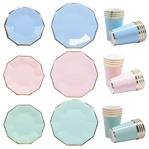 Одноразовые тарелкичашки для мальчиков и девочек, розовые, синие, зеленые, золотые