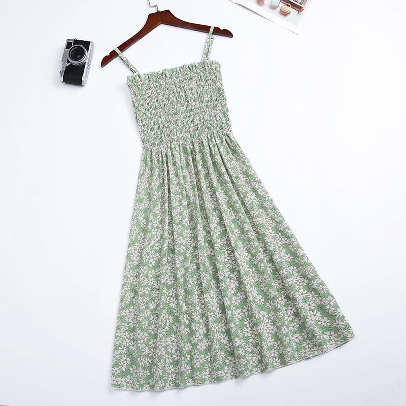 

19 Color Summer Women Floral Dress 2021 Femail Sleeveless Slim Cotton Spaghetti Strap Print Dress Women Strapless Fashion Dress