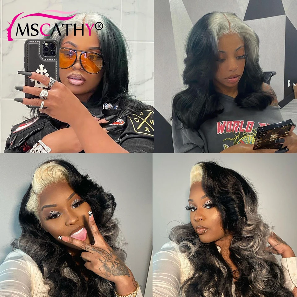 

Body Wave Lace Front Wig White Black Two Tone Colored HD Lace Frontal Human Hair Wigs Natural Hairline Wigs For Women Human Hair
