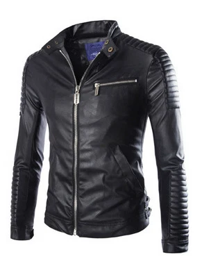 

Men Elbow Support Faux Leather Black Jacket Motorcycle Boys Pu Leather Stand Collar Oversized Biker Jacket Male Long Sleeve Coat