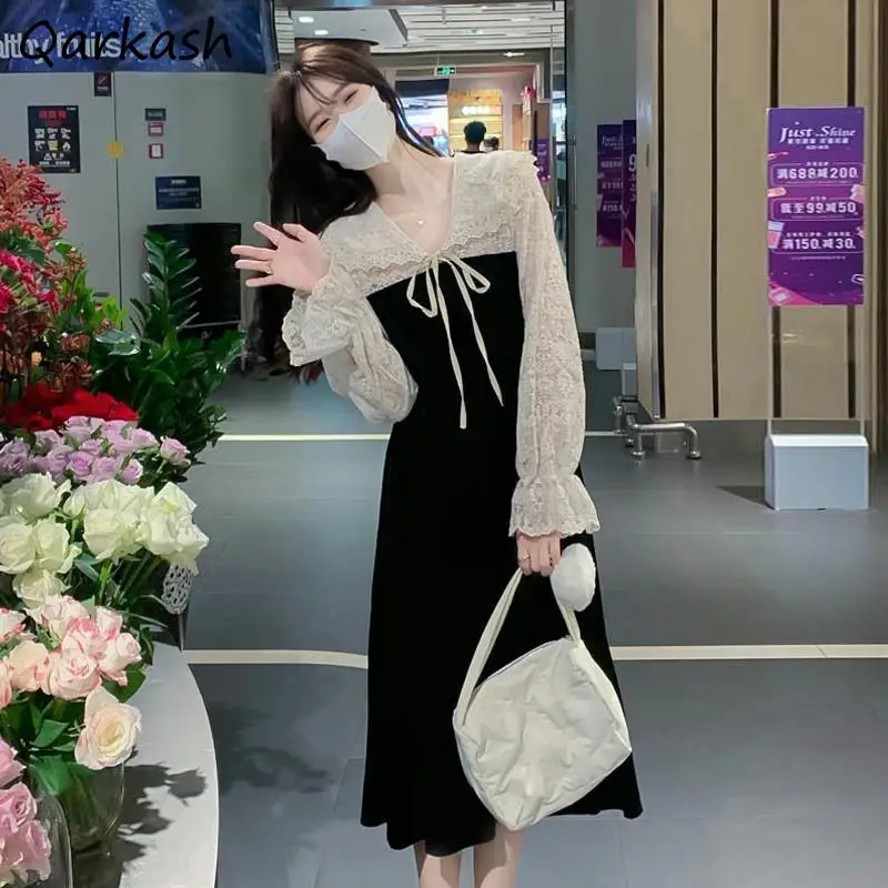 

Dress Women Lace Patchwork Design Kawaii Japan Style Fake Two Pieces Students Mujer Retro Spring Soft Girls Vestidos Fashion New