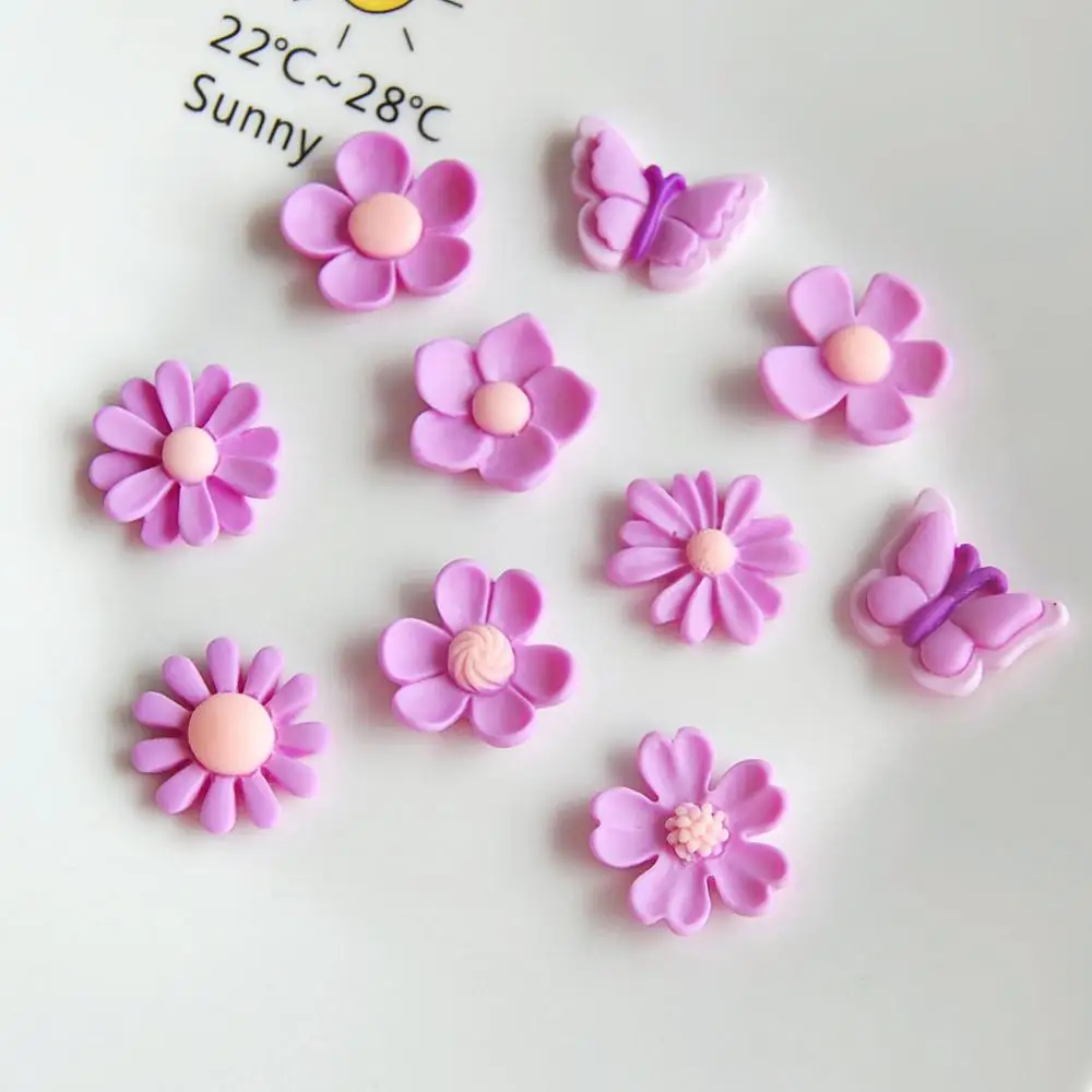 

10Pcs Purple Flowers Butterfly Flatback Resin Cabochons Scrapbooking Craft DIY Embellishments Phone Decor Headwear Accessories