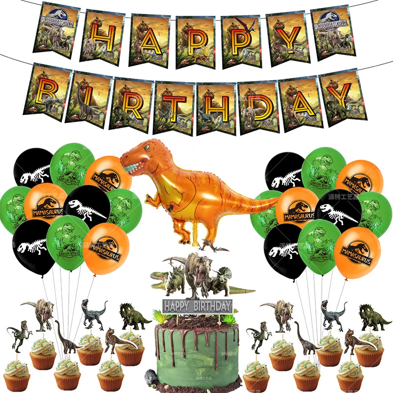 

Фольгированные воздушные шары в виде динозавра, 1 комплект, украшение для вечерние в джунглях, дракон Юрского периода, украшение для торта, б...