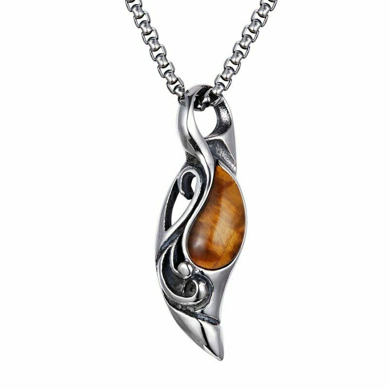 

Cool Mens Tiger Eye Stone Pendant Necklace Stainless Steel Men Vintage