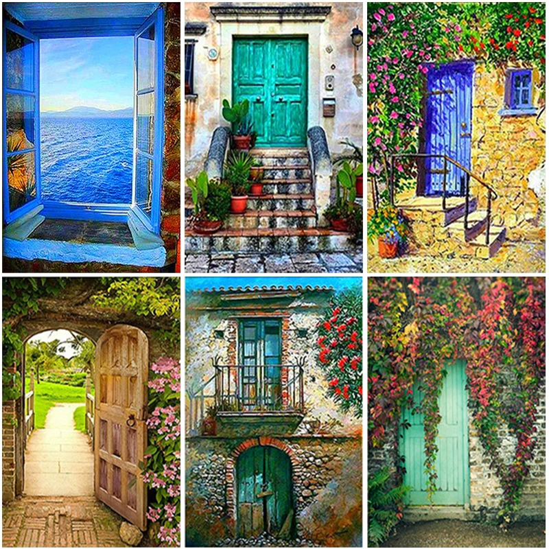 

DIY 5D Diamond Painting Garden Scenery Full Round/Square Drill Flower Diamond Embroidery Door Landscape Mosaic Home Decoration
