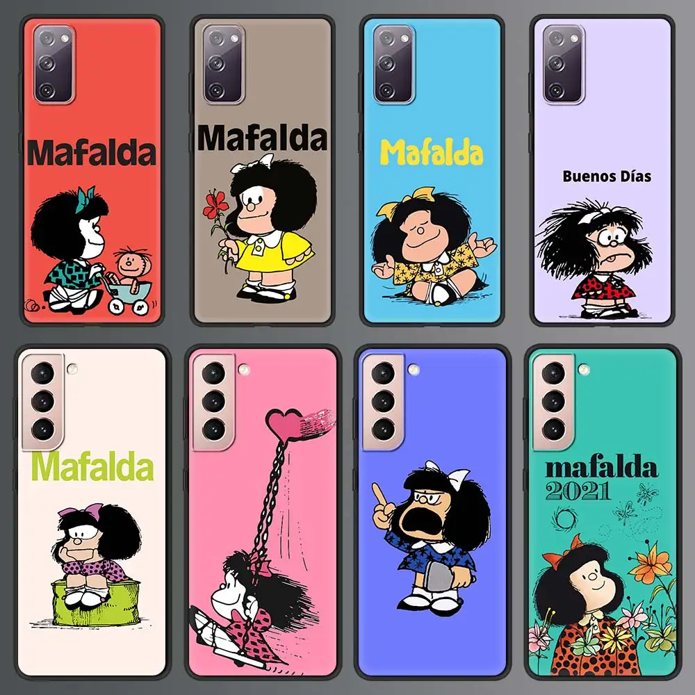 

Милый чехол Mafalda для девочек с аниме для Samsung Galaxy S21 Ultra S20 FE S10 S9 Plus S10E S8, мягкий силиконовый черный чехол для телефона из ТПУ