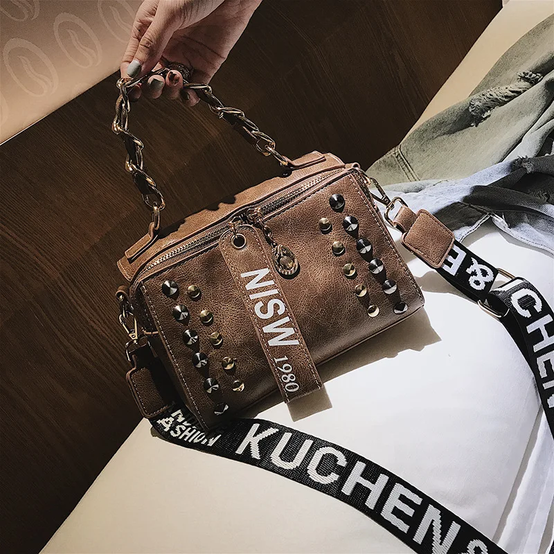 Женские Сумки из искусственной кожи на цепочке модные женские сумки с заклепками