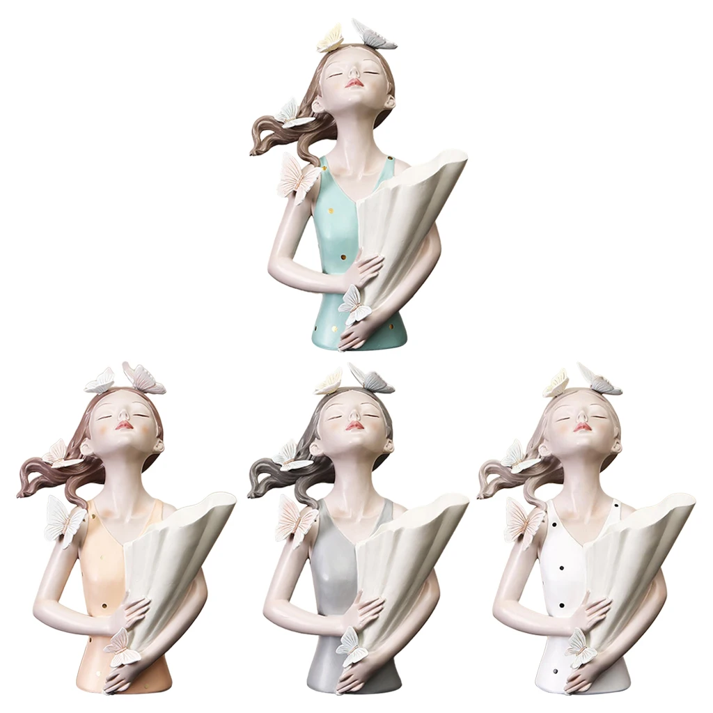 

Resin Artistic Bouquet Girl Portrait Statue TV Cabinet Home Garden Decor