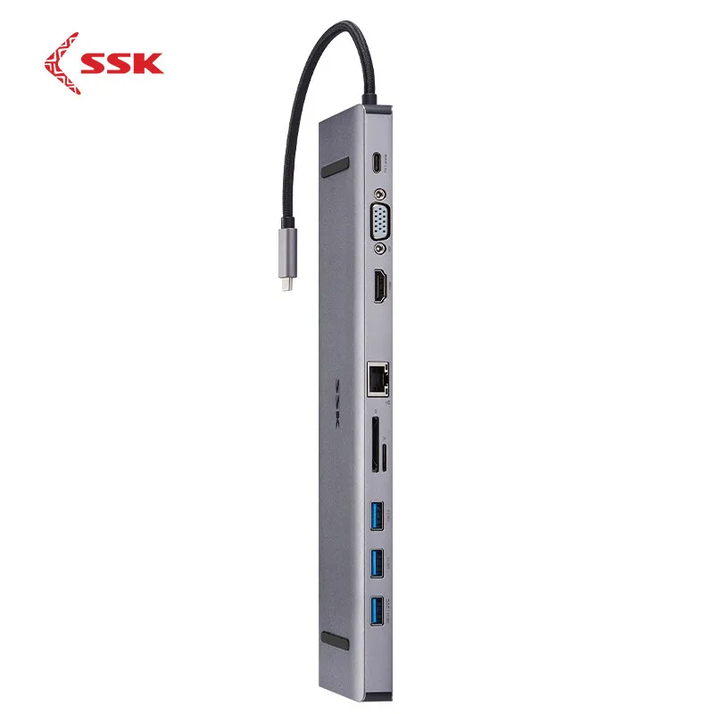 SSK usb-хаб Тип-концентратор к USB 3,0 VGA HDMI, VGA SD/TF карты φ3. 5 аудио Gigabit RJ45 Ethernet USB 3,1 GEN1 стандарт для ноутбук планшеты