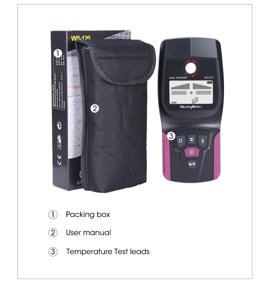 NicetyMeter WS120 3 в 1 металлоискатель найти настенный сканер деревянный кабель Электрический провод Стад искатель с светодиодный звуковой сигнализацией