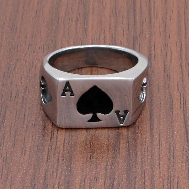 

Free Shipping Punk Lucky Spade A Playing Card Ring 316L Stainless Steel Man's Fashion Letter A Rings Jewelry