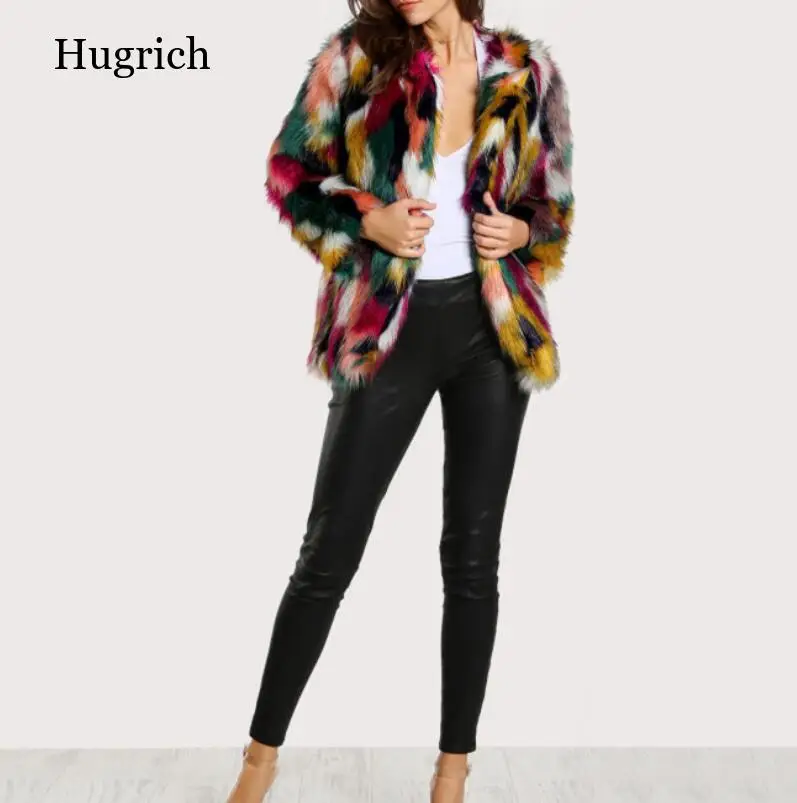 Модное контрастное пальто из искусственного меха разных цветов длинная пушистая