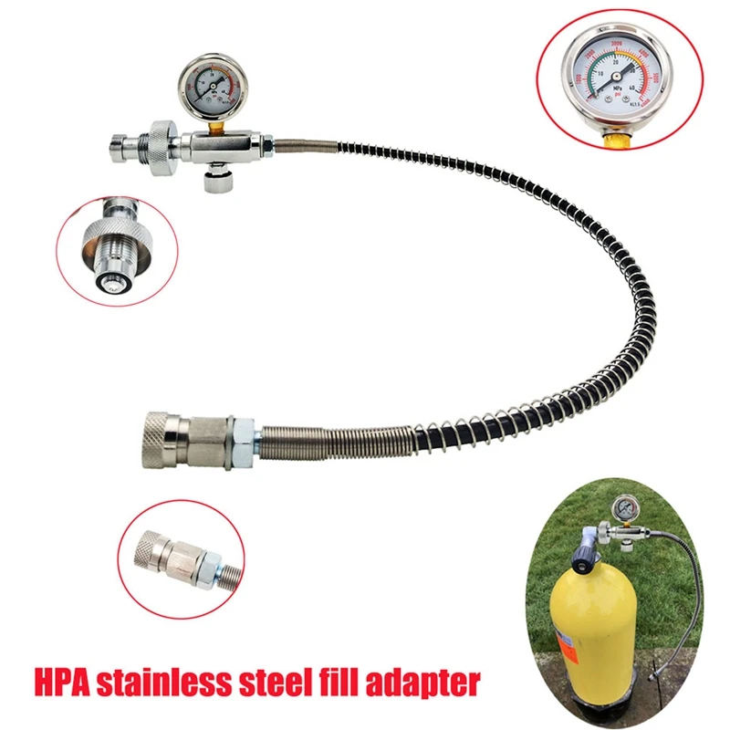 

HOT PCP Air Fill Station Charging Adapter for Diving Cylinders with G5/8 Inch Din Adaptor and 50cm Spring Hose