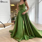 Женское вечернее платье с широкими бретельками, зеленое ТРАПЕЦИЕВИДНОЕ ПЛАТЬЕ с разрезом, длинное бальное платье для выпускного вечера, 2021