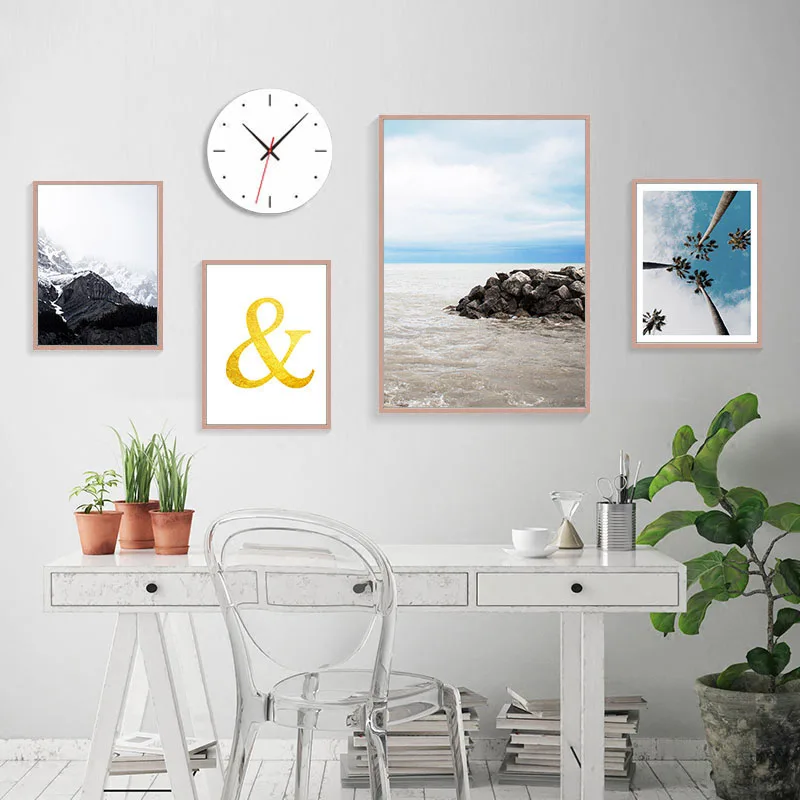 Скандинавский горный морской пейзаж холст стеновое искусство плакат