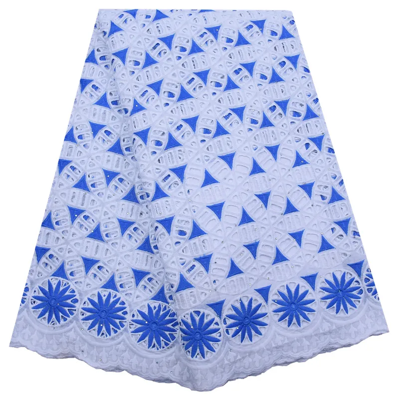 

New High Quality African Big Eyelet Fabric French Dry Cotton With Stone Lace Fabric Nigerian Voile Lace Fabric Embroidery Dress