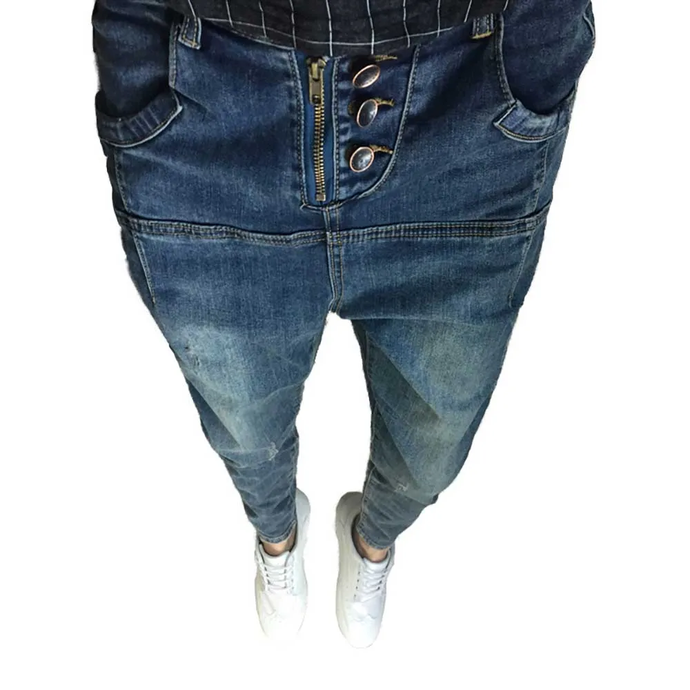 

New Fashion Hiphop Harem Jeans Men Casual Slim Fit Retro Denim Cargo Pants Blue Tapered Trousers Streetwear Overalls Clothing