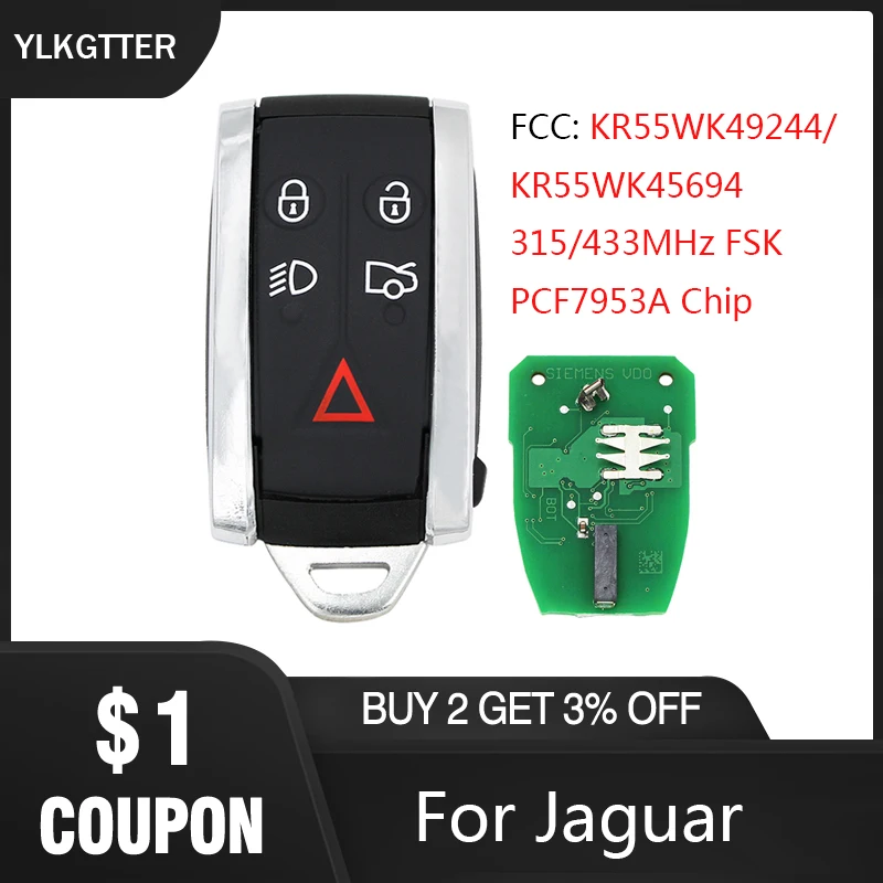 YLKGTTER 315/433 МГц FSK дистанционный ключ для умного автомобиля Jaguar XF XJ8 XK8 XKR XK с чипом
