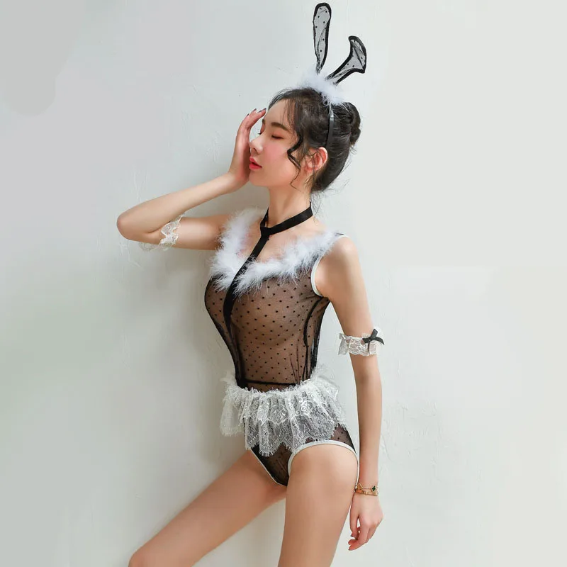 Сексуальное эротическое белье в виде Банни для девушек Прозрачное Кружевное