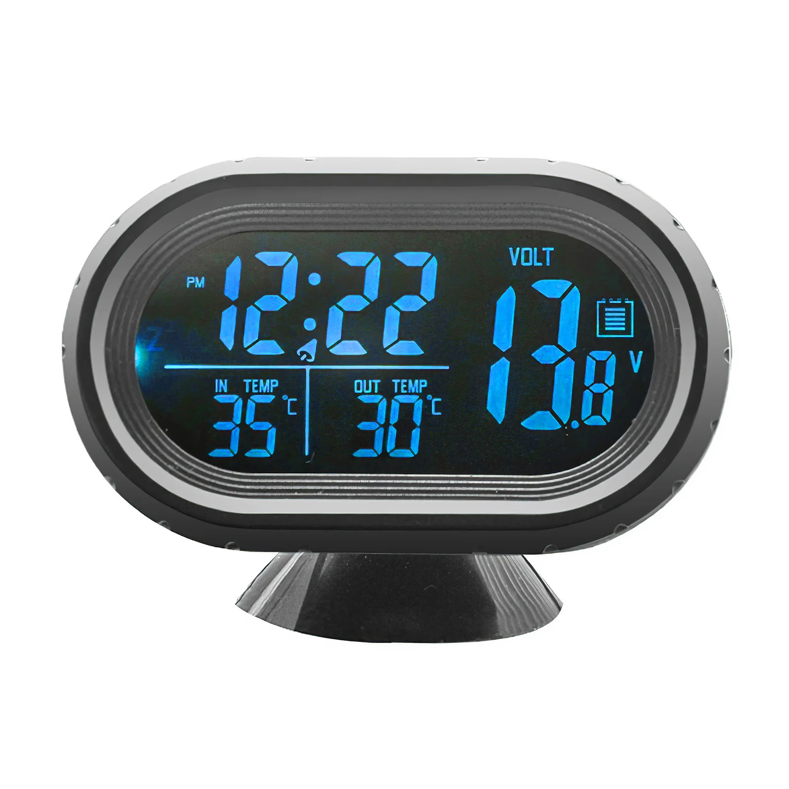 

3-in-1 Car Thermometer with Two-color Backlight Optional Multifunctional Car Clock with Voltage Display for 12-24V Vehicles