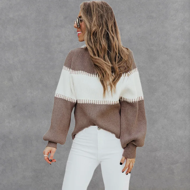 Женский пуловер с рукавами-фонариками Fitshinling вязаный облегающий свитер высоким