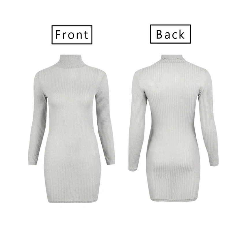 

Elegant Women Solid Color Knitted Mini Dress Turtleneck Long Sleeve Mid Waist Autumn Winter Slim Pullovers Pencil Dress